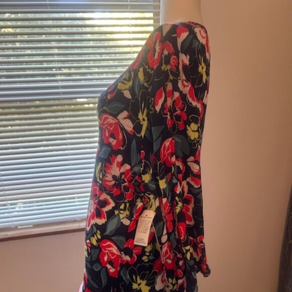 Anne Cole Navy Blue Floral multi-color V-neck swimsuit coverup, size M - Picture 2 of 5